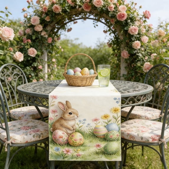 QuanTara Easter Table Runner Decor, 12.99 x 70.86in Polyester Table Flag for Dining Kitchen Party, Spring Tablecloth for Home Restaurant Foyer Decoration