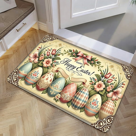 QuanTara Easter Welcome Mat 15.7x23.6in, Absorbent Non-Slip Doormat for Front Door, Spring Holiday Decorindoor Outdoor Entryway