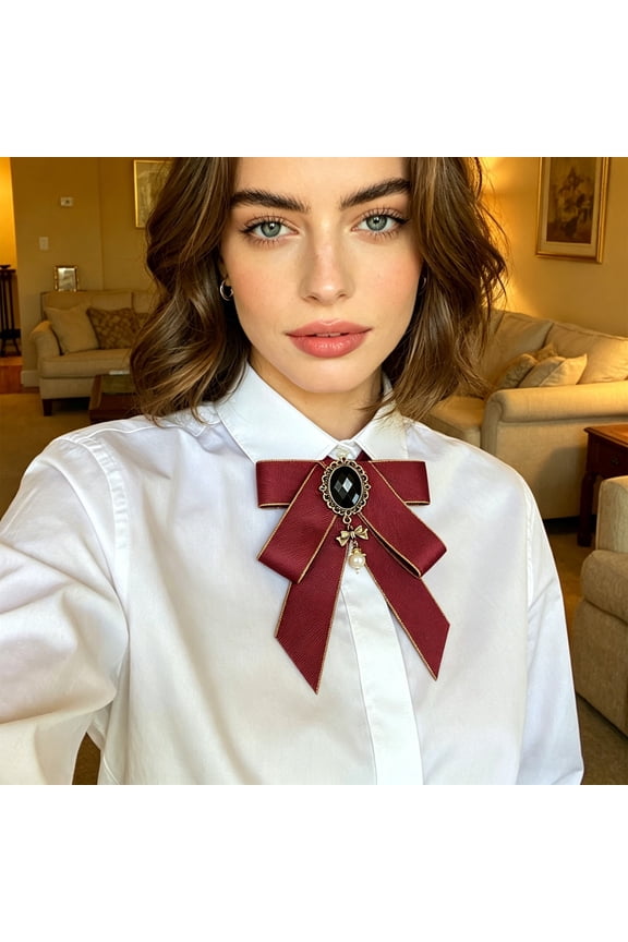 Elegant Bow Brooch for Shirt Collars – Solid Color Polyester Bowknot Pin for Blouses, Office Wear, Parties, Weddings & Daily Outfit Decoration