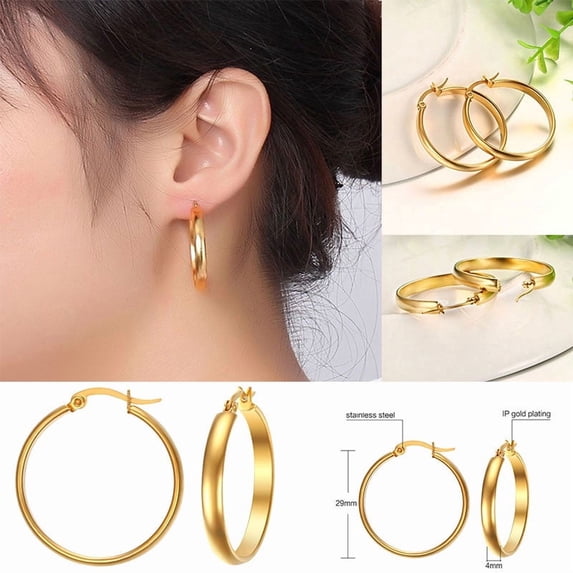 QuanTara Elegant Round Stainless Steel Earrings for Women, High-Quality Hypoallergenic Stud Earrings, Casual & Sporty Everyday Wear, Model EH-169