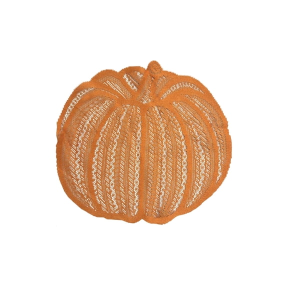 QuanTara Fall Pumpkin Lace Placemat, Round Knitted Table Doily, Thanksgiving Harvest Decor, Orange Hollow Out Table Mat for Dining Room, Party & Rustic Wedding