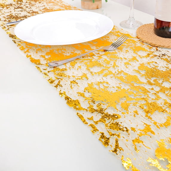QuanTara Gold Glitter Table Runner Roll, 197x11" Metallic Mesh Table Decor for Weddings, Birthday Parties, Christmas, Customizable Length & Cut to Size
