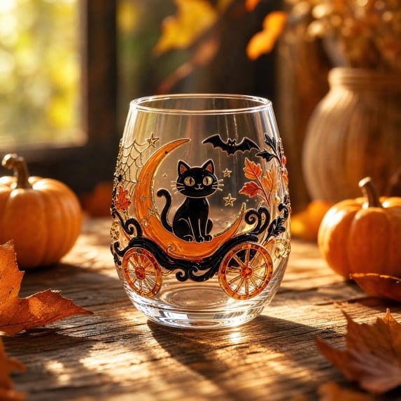 QuanTara Halloween 2D Glass Tumbler, 16oz Spooky Character Drinking Glass, Handle-Free Cartoon Ghost & Pumpkin Cup for Cold Beverages, Candy Jar, or Haunted House Party Decor