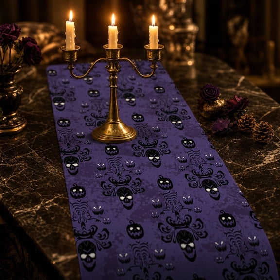 QuanTara Halloween Table Runner – 35" Polyester Pumpkin & Ghost Banner for Party & Holiday Décor