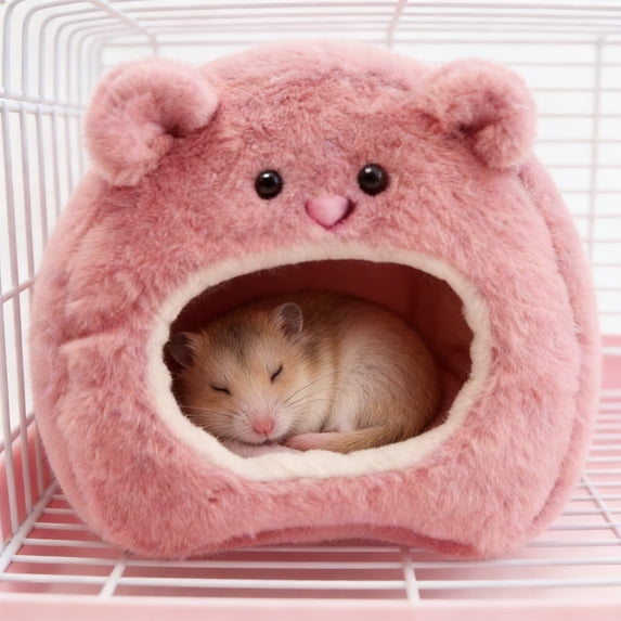 QuanTara Hamster Sleeping Bag & Hideout, 4.33x4.33x3.94in Warm Pet Cave Bed for Winter, Soft Fleece Cozy Fossa for Golden Hamsters, Gerbils, Mice, Removable & Washable, Pink
