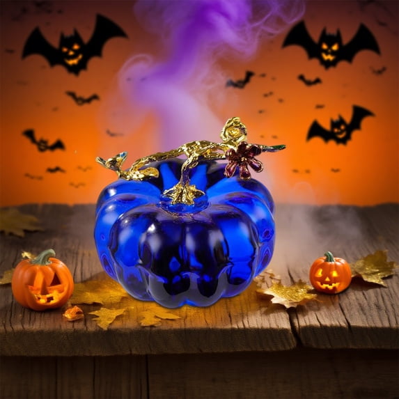 QuanTara Hand Blown Glass Pumpkin Figurine – 2" Mini Crystal Pumpkin, Iridescent Glass Halloween Decor, Thanksgiving Centerpiece & Collectible Ornament