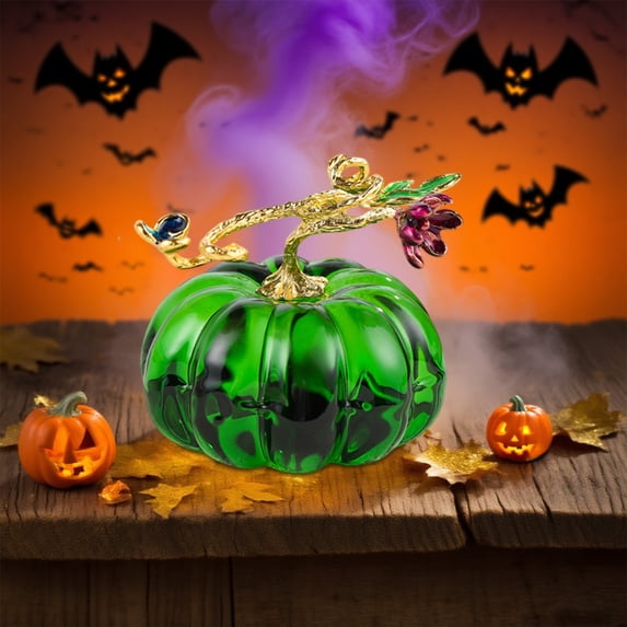 QuanTara Hand Blown Glass Pumpkin Figurine – 2" Mini Crystal Pumpkin, Iridescent Glass Halloween Decor, Thanksgiving Centerpiece & Collectible Ornament
