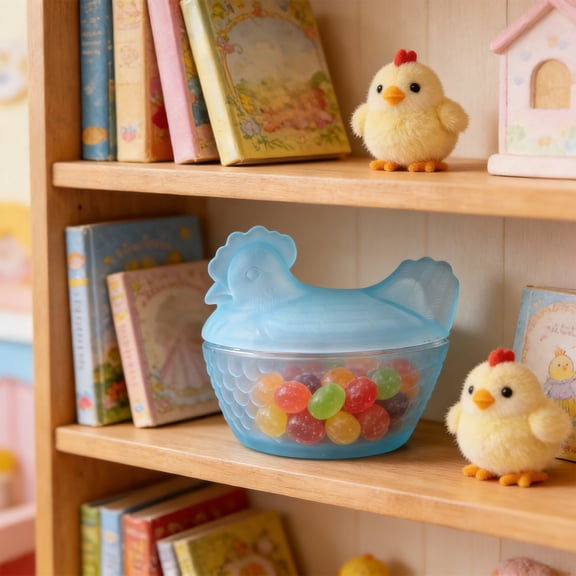 QuanTara Hand-Blown Glass Rooster Candy Jar, 4.92x3.35in Airtight Storage Container for Candy, Dried Fruit, Snacks, Blue Chicken Decor & Gift