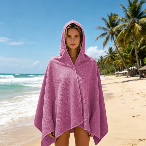 QuanTara Hooded Cooling Towel Shawl 65"x57", Ice Cool Snap Towel with Sun Protection, Fast-Dry Sweat-Absorbent Cape for Fishing, Sports, Yoga & Outdoor Work (Hot Pink)