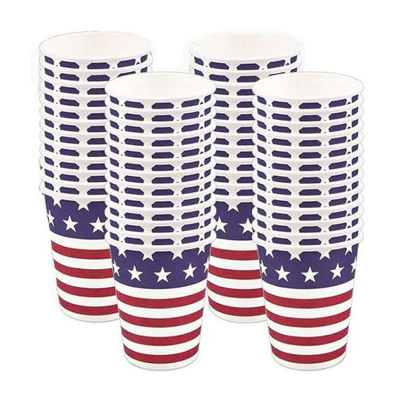 QuanTara Independence Day Party Tableware Set - 24 Count 3.75in Cups (9oz) for 4th of July Celebrations, Patriotic Red White Blue Star Spangled Banner Decorations