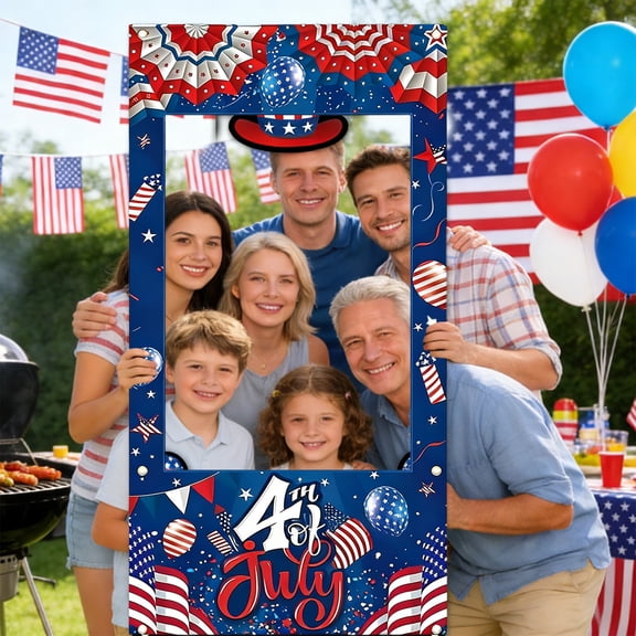QuanTara Independence Day Photo Frame Prop 70.8x35.4in - Hole-Cut Party Photo Booth Background Banner, Large Interactive Decoration for 4th of July Group Photos, Indoor Outdoor Party Supplies