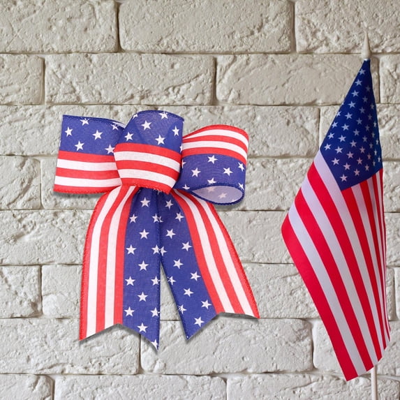 QuanTara Independence Day Ribbon Bow, Red White & Blue Patriotic Wired Edge Ribbon for 4th of July Wreaths, Door Decor, Gift Wrapping & Holiday Crafts