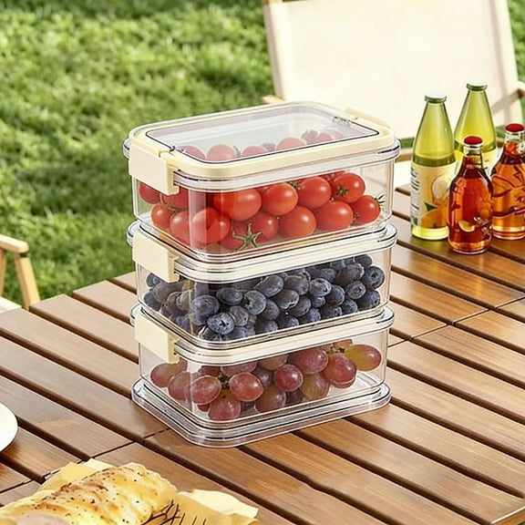 QuanTara Insulated Leakproof Cooler Container with Handle, Stackable Refrigerator Organizer Bins=, for Outdoor Camping, Travel, Picnic, Blue