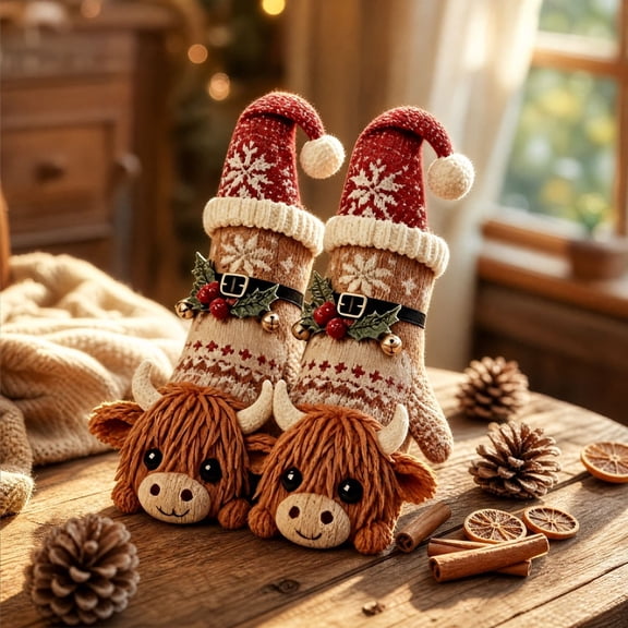 QuanTara Knit Christmas Animals Slipper Socks Cute Festive Soft Warm Indoor Socks With Non Slip Grip Soles Stretchy Cozy Holiday Gift For Women Teens Stocking Stuffers
