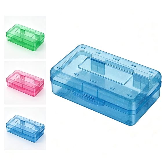 QuanTara Large Capacity Clear Pencil Box, Stackable Plastic Supply Case with Snap-Tight Lid, 8"X4.7"X2.4" Translucent Blue Pen Organizer