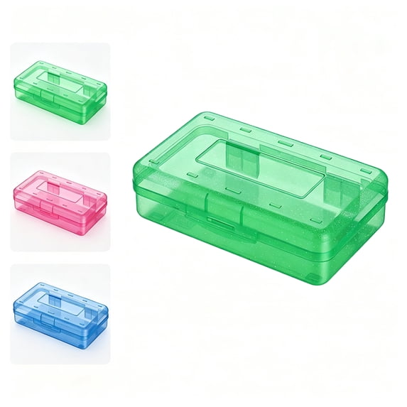 QuanTara Large Capacity Clear Pencil Box, Stackable Plastic Supply Case with Snap-Tight Lid, 8"X4.7"X2.4" Translucent Gray Pen Organizer