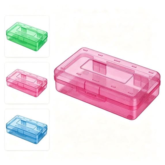 QuanTara Large Capacity Clear Pencil Box, Stackable Plastic Supply Case with Snap-Tight Lid, 8"X4.7"X2.4" Translucent Pink Pen Organizer
