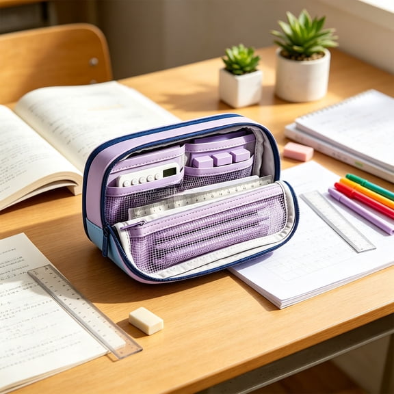 QuanTara Magnetic Foldable Pencil Case – Large Capacity Standing Stationery Bag with Phone Stand – Stain-Repellent Fabric Multi-Layer Organizer for Office & Art Supplies