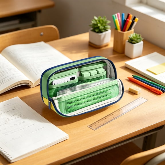 QuanTara Magnetic Foldable Pencil Case – Large Capacity Standing Stationery Bag with Phone Stand – Stain-Repellent Fabric Multi-Layer Organizer for Office & Art Supplies