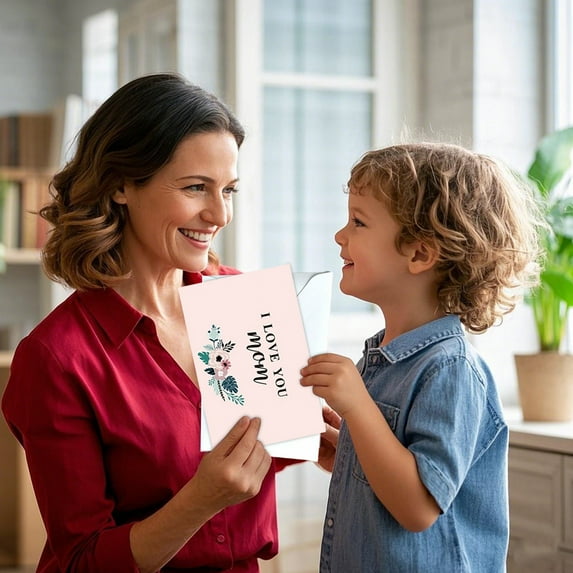 QuanTara Mother's Day Card Set, 6 Folded Half Greeting Cards with 6 Envelopes & Sealing Stickers, Pink Floral Design Blank Inside for Writing, Gift for Mom, 4.33x6.30in