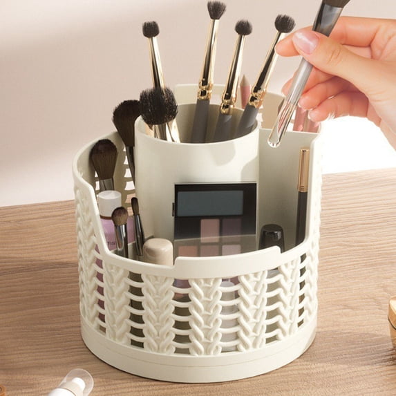 QuanTara Multi-Functional Rotating Pen Holder – 360° Spinning Desk Organizer for Pens, Notes & Makeup Brushes – Plastic Desktop Storage – 4.53in