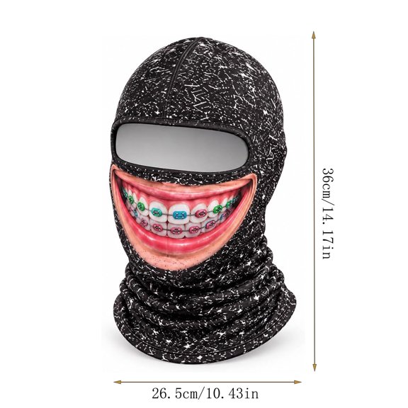 QuanTara Novelty Face Print Ski Mask, Toothy Grin Face on Polyester Balaclava, 14.17" × 10.43", Winter Outdoor and Costume Party Head Cover, 1 Piece