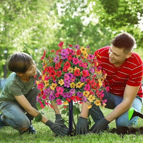 QuanTara Outdoor Artificial Violet Flower Bouquet, 22x15.7in Waterproof & Sun-Proof Fake Flowers with Ground Stakes for Garden, Yard, Patio, Porch Landscaping Decor