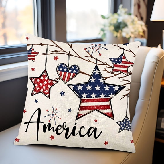 QuanTara Patriotic Throw Pillow Cover, 18x18in High Definition Printed American Flag Pillowcase for 4th of July, Independence Day, Sofa, Couch, Outdoor & Home Decor