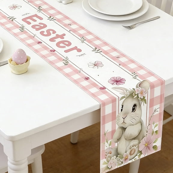 QuanTara Rabbit Ear Table Flag Easter Table Runner, 35.43x12.99in Printed Table Runner for Holiday Dining, Restaurant, Party Decor, 4 Sizes Available