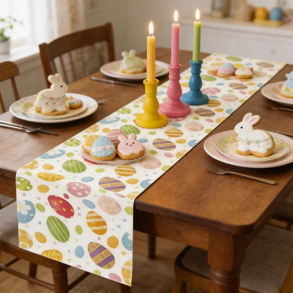 QuanTara Rabbit Ear Table Flag Easter Table Runner, 35.43x12.99in Printed Table Runner for Holiday Dining, Restaurant, Party Decor, 4 Sizes Available
