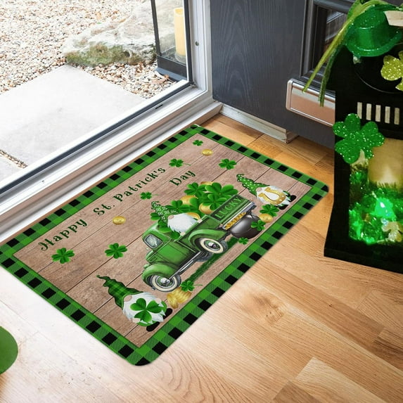 QuanTara St. Patrick's Day Doormat, Cartoon Shamrock Faux Wool Non-Slip Entry Bathroom Rug, 23.62x15.75in Small Holiday Floor Mat for Indoor Decor