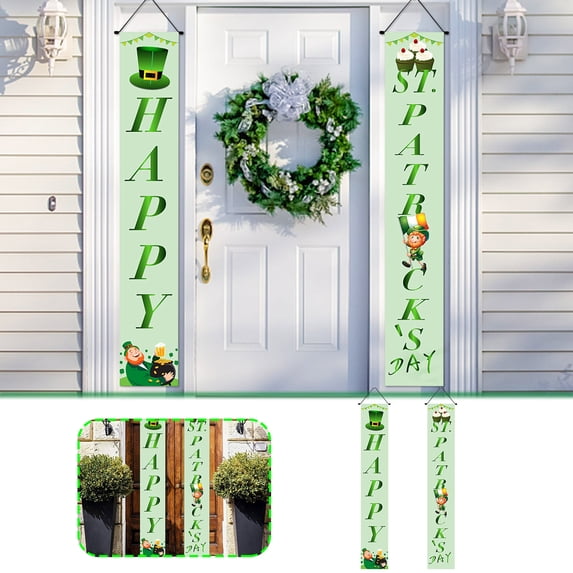 QuanTara St. Patrick's Day Irish Porch Sign Set – 2-Piece "Welcome" & "Happy St. Patrick's Day" Hanging Banners, 71x12 Inch Polyester Decor with Grommets & Ropes