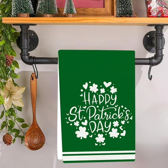 QuanTara St. Patrick's Day Multicolor Kitchen Towel - 25.9x17.7in, Super Soft Polyester, Lucky Clover Design, Holiday Home Decor