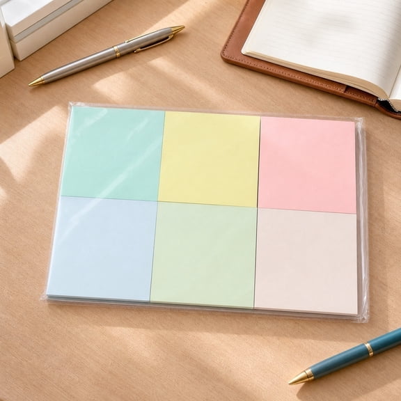 QuanTara Strong Adhesive Sticky Notes – 6 Color Curved Surface Removable Pads for Monitors, Walls, Office Organization
