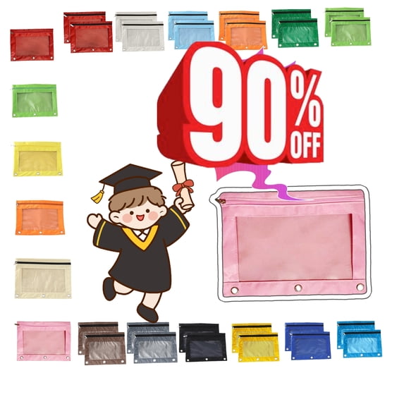 QuanTara Three-Hole Pencil Case – Transparent Zipper Binder Pouch, Large Capacity Document & Stationery Storage Bag