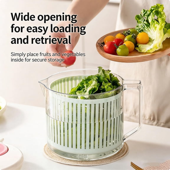 QuanTara Vegetable and Fruit Washing Dryer - Lettuce Dehydrator, Hand-Cranked Salad Spinner, Wash and Dry Vegetables, Fruits, Pastain 5 Seconds, BPA-Free, Kitchen Gadget, 1.2 Liter