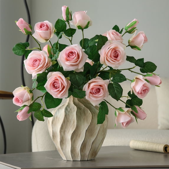 QuanTara White Artificial Alice Rose, 21.65in Realistic Cloth Fake Flower for Bedroom Decoration, Holiday Gift, Wedding, Party, Vase Home Decor