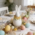 thumbnail image 1 of QuanTara White Ceramic Easter Bunny Figurine, 4.06x2.32x1.77" Minimalist Sculpted Bunny with Floral Accents, Holiday & Everyday Home Decor, Tabletop Shelf Decoration, 1 of 6