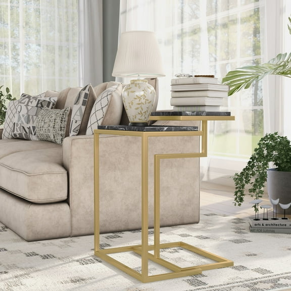 Quana Metal 2-Piece Nesting Table, Gold and Black