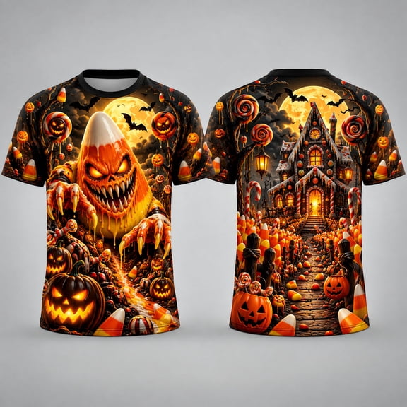 MERIVANE Candy Corn Nightmare Unisex T-shirt 3D, Halloween Candy Personalized Graphic Tee