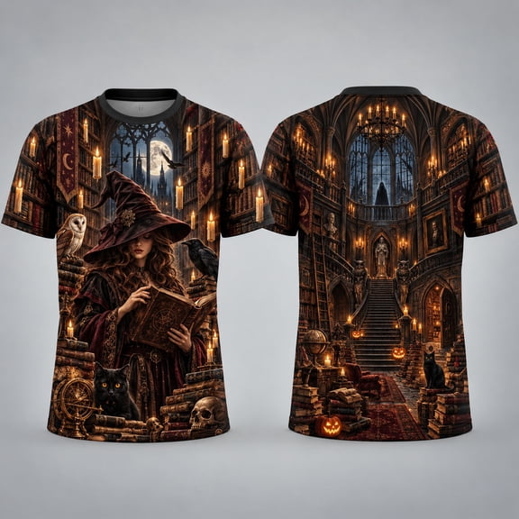 MERIVANE Enchanted Haunted Library Unisex T-shirt 3D, Dark Academia Personalized Graphic Tee