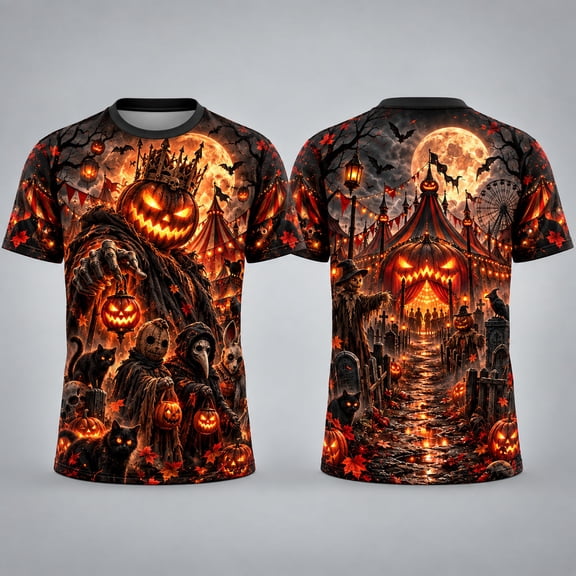 MERIVANE Haunted Pumpkin Carnival Unisex T-shirt 3D, Spooky Halloween Personalized Graphic Tee