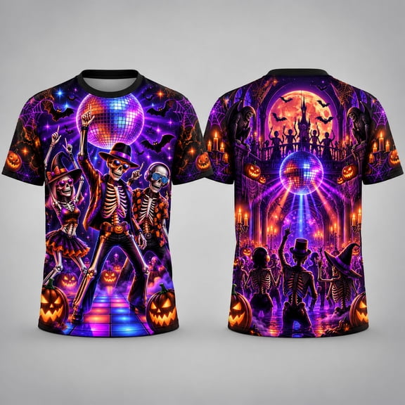 MERIVANE Skeleton Disco Party Unisex T-shirt 3D, Neon Halloween Personalized Graphic Tee