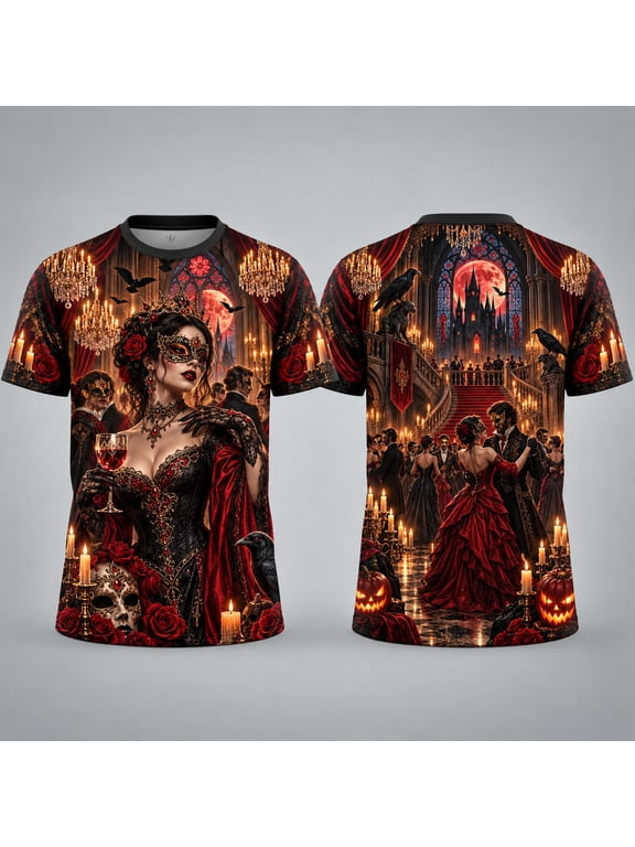 Vampire Masquerade Gala Unisex T-shirt 3D, Gothic Ballroom Personalized Graphic Tee