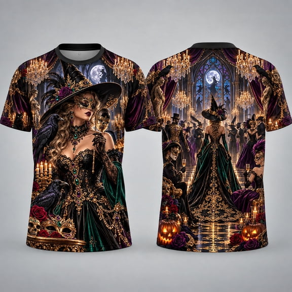 MERIVANE Witch Couture Masquerade Unisex T-shirt 3D, Gothic Glam Personalized Graphic Tee