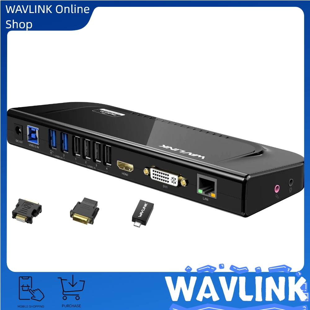 Quanlity100 USB 3.0 Universal Dual Display Docking Station With Gigabit Ethernet Supports HDMI/DVI/VGA, 6 USB Ports(2USB 3.0 + 4USB 2.0), Audio Output/Input for Laptop/PC/Mac