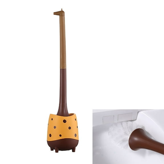 Quanmin Giraffe Shape Toilet Brush and Holder Set - Long Handle, Bathroom Cleaning Tool with Decorative Holder,Brush Toilet