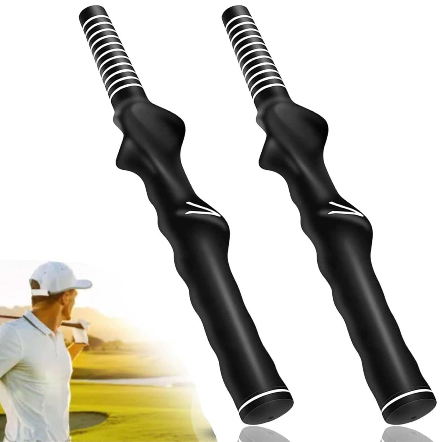 Quanmin 2 PCS Right-Hand Golf Training Grip Handle Grip Train Anti-Slip Golf Wrist Trainer Swing Grip Practice Aid Golfing Swing Trainers Accessories for Men/Women Club, Black