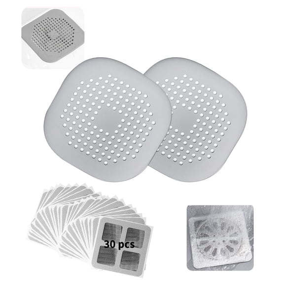 Quanmin 2 pcs Round Sink Protectors + 30 Disposable 4"x4" Drain Covers  Fit for Bathroom, Kitchen, Shower, Bathtub