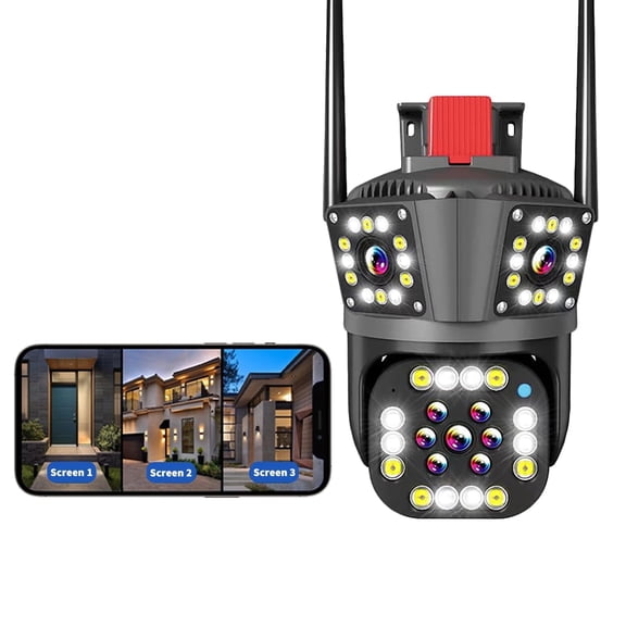 Quanmin 3MP HD Outdoor Security Camera - 3-Lens, WiFi Wireless, IP66 Waterproof, AI Human Tracking, Color Night Vision, 2-Way Talk, 360° View